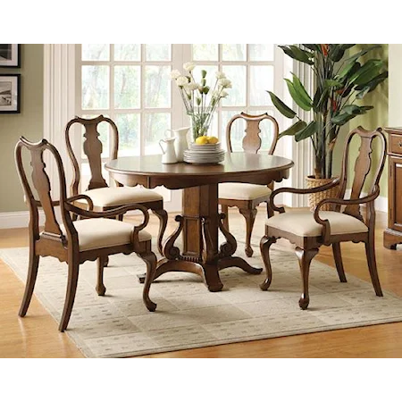 5 Piece Set with 48" Round Table and 2 Arm Chairs and 2 Side Chairs